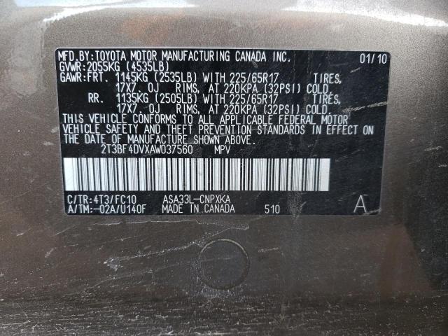Photo 14 from auction – 2010 TOYOTA RAV4 with VIN 2T3BF4DVXAW037560