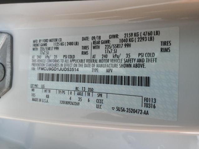 Photo 14 from auction – 2018 FORD ESCAPE SE with VIN 1FMCU9GD1JUD53514