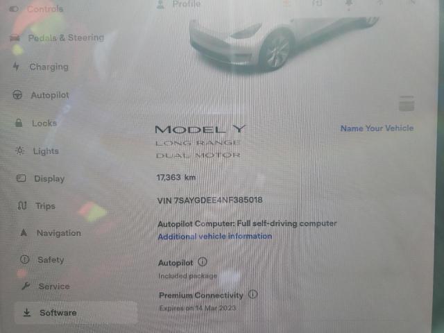 Photo 9 from auction – 2022 TESLA MODEL Y with VIN 7SAYGDEE4NF385018