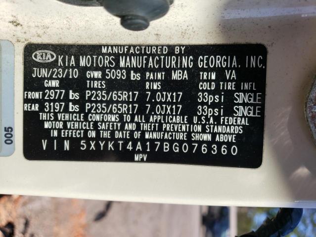 Photo 14 from auction – 2011 KIA SORENTO BA with VIN 5XYKT4A17BG076360