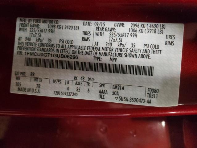 Photo 14 from auction – 2016 FORD ESCAPE SE with VIN 1FMCU0G71GUB06296