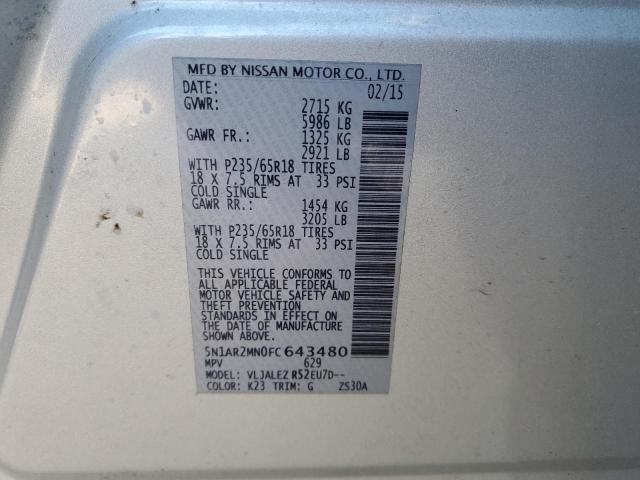 Photo 14 from auction – 2015 NISSAN PATHFINDER with VIN 5N1AR2MN0FC643480