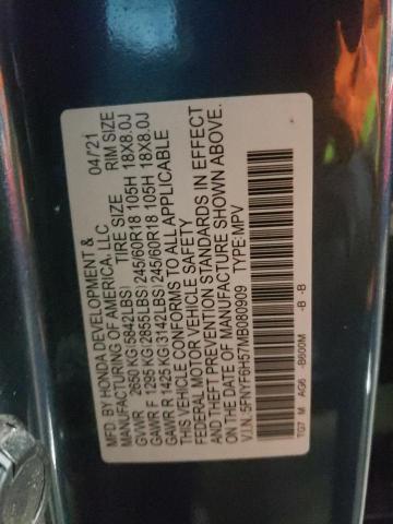 Photo 14 from auction – 2021 HONDA PILOT EXL with VIN 5FNYF6H57MB080909