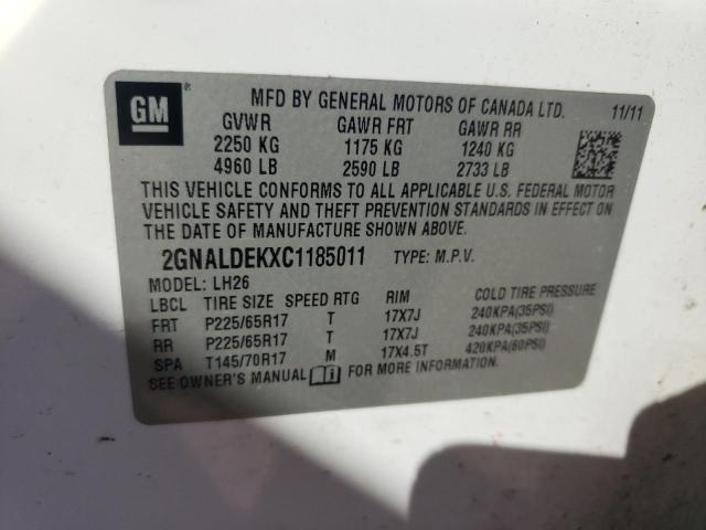 Photo 14 from auction – 2012 CHEVROLET EQUINOX LT with VIN 2GNALDEKXC1185011