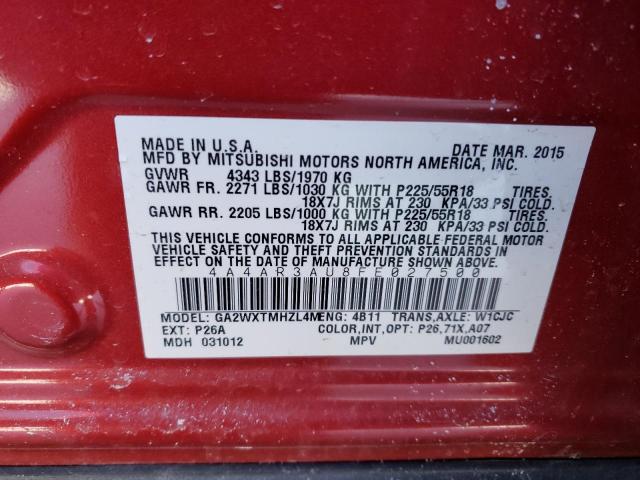 Photo 14 from auction – 2015 MITSUBISHI OUTLANDER with VIN 4A4AR3AU8FE027500