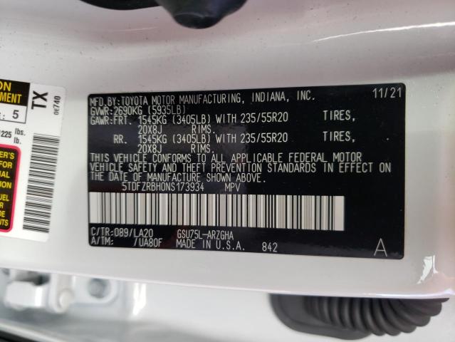 Photo 14 from auction – 2022 TOYOTA HIGHLANDER with VIN 5TDFZRBH0NS173934