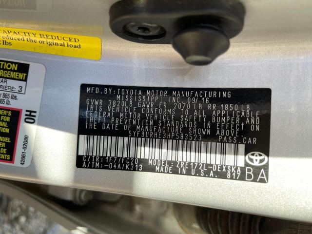 Photo 10 from auction – 2017 TOYOTA COROLLA SE with VIN 5YFBURHE3HP583523