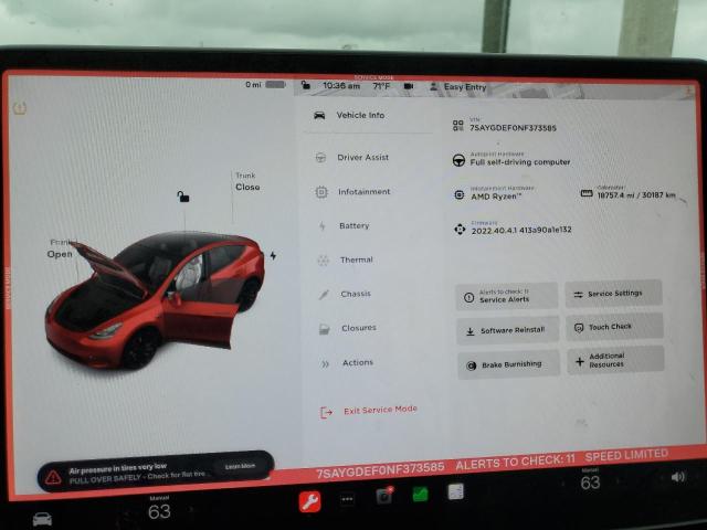 Photo 9 from auction – 2022 TESLA MODEL Y with VIN 7SAYGDEF0NF373585