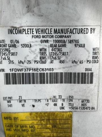 Photo 10 from auction – 2006 FORD F350 SUPER with VIN 1FDWF37P16EC63103