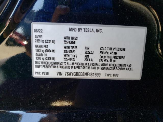 Photo 14 from auction – 2022 TESLA MODEL Y with VIN 7SAYGDEE8NF481699