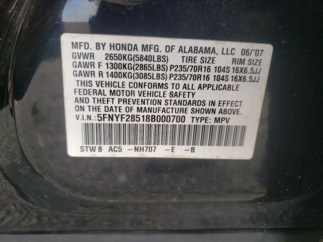 Photo 14 from auction – 2008 HONDA PILOT EXL with VIN 5FNYF28518B000700