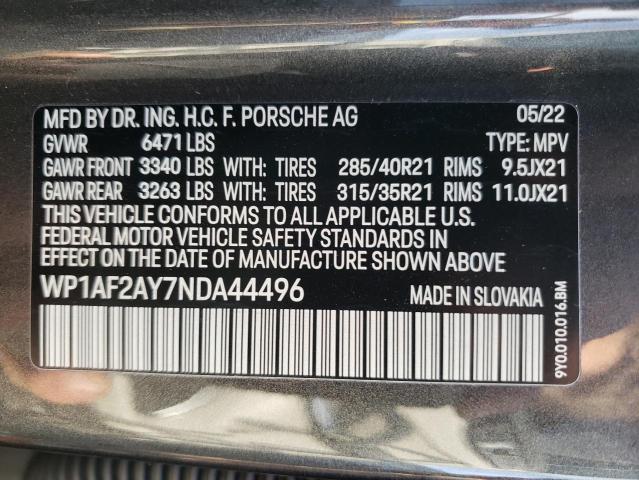Photo 14 from auction – 2022 PORSCHE CAYENNE TU with VIN WP1AF2AY7NDA44496