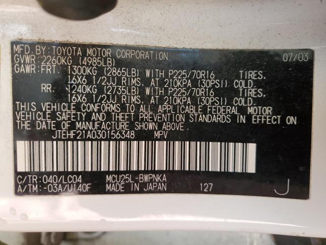 Photo 14 from auction – 2003 TOYOTA HIGHLANDER with VIN JTEHF21A030156348