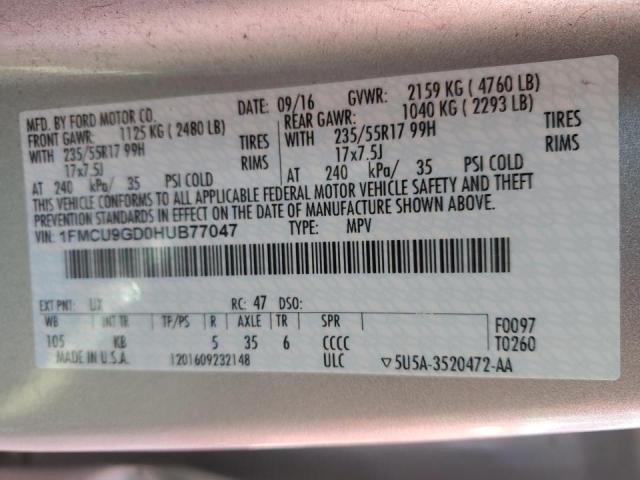 Photo 14 from auction – 2017 FORD ESCAPE SE with VIN 1FMCU9GD0HUB77047