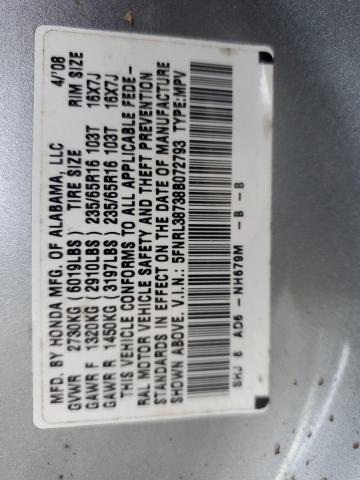 Photo 14 from auction – 2008 HONDA ODYSSEY EX with VIN 5FNRL38738B072793