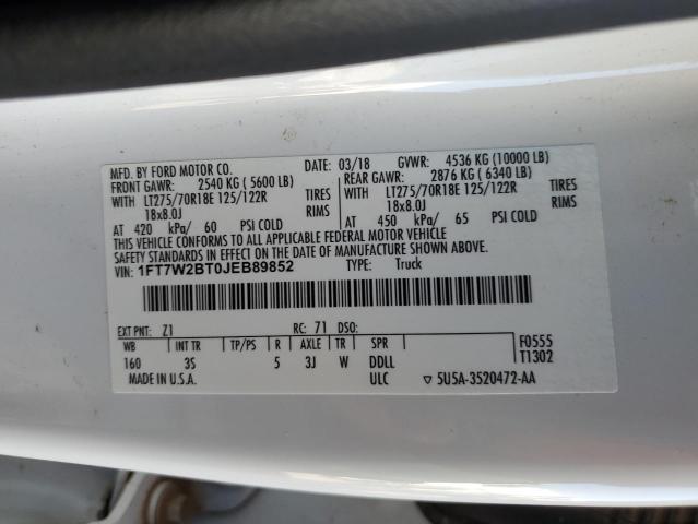 Photo 10 from auction – 2018 FORD F250 SUPER with VIN 1FT7W2BT0JEB89852