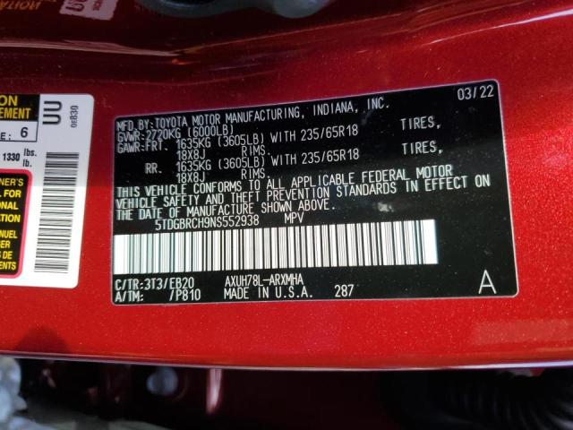 Photo 14 from auction – 2022 TOYOTA HIGHLANDER with VIN 5TDGBRCH9NS552938