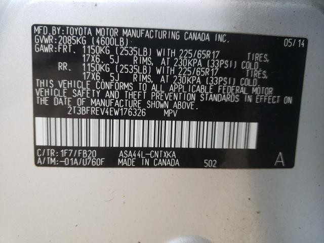 Photo 14 from auction – 2014 TOYOTA RAV4 LE with VIN 2T3BFREV4EW176326