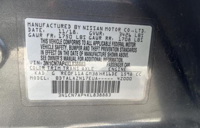 Photo 10 from auction – 2019 NISSAN VERSA S with VIN 3N1CN7AP4KL838883