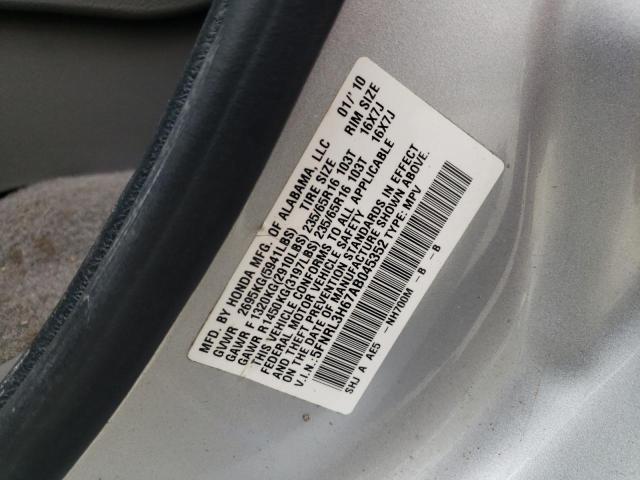Photo 14 from auction – 2010 HONDA ODYSSEY EX with VIN 5FNRL3H67AB045352