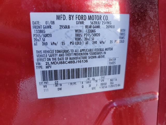 Photo 14 from auction – 2008 LINCOLN MKX with VIN 2LMDU88C48BJ16136