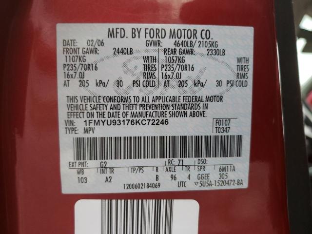 Photo 14 from auction – 2006 FORD ESCAPE XLT with VIN 1FMYU93176KC72246