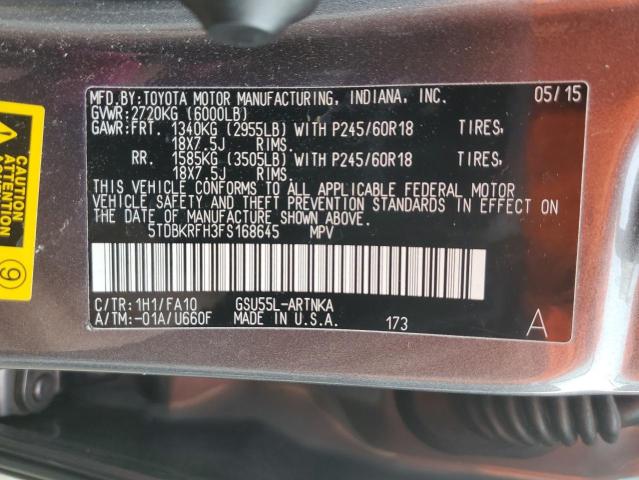 Photo 14 from auction – 2015 TOYOTA HIGHLANDER with VIN 5TDBKRFH3FS168645