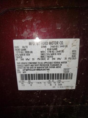 Foto 14 de la subasta – 2021 FORD EDGE SEL con VIN 2FMPK4J91MBA04748