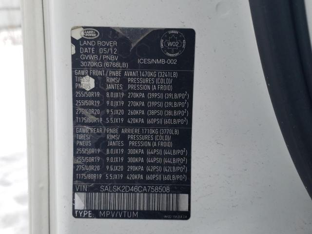 Photo 14 from auction – 2012 LAND ROVER RANGE ROVE with VIN SALSK2D46CA758508