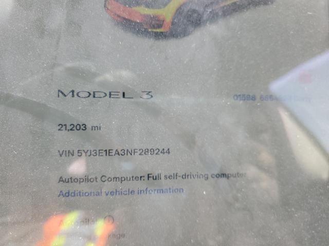Photo 9 from auction – 2022 TESLA MODEL 3 with VIN 5YJ3E1EA3NF289244