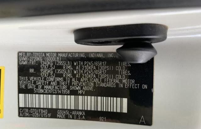 Photo 10 from auction – 2012 TOYOTA HIGHLANDER with VIN 5TDBK3EH7CS141958