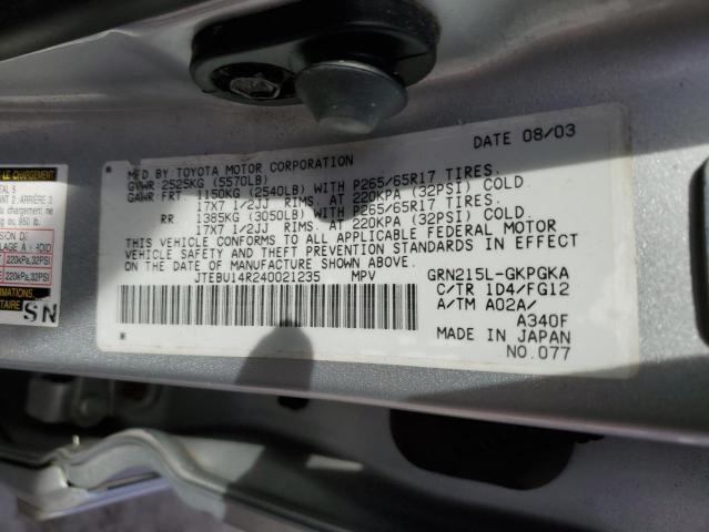 Photo 14 from auction – 2004 TOYOTA 4RUNNER SR with VIN JTEBU14R240021235