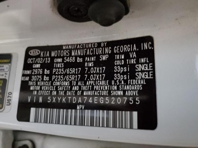 Photo 14 from auction – 2014 KIA SORENTO LX with VIN 5XYKTDA74EG520755