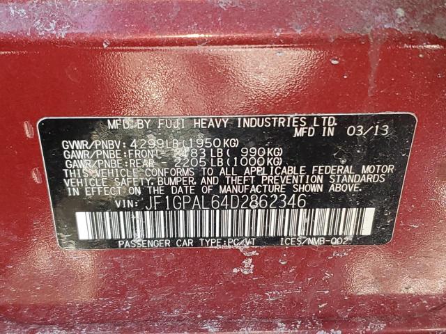 Photo 14 from auction – 2013 SUBARU IMPREZA SP with VIN JF1GPAL64D2862346