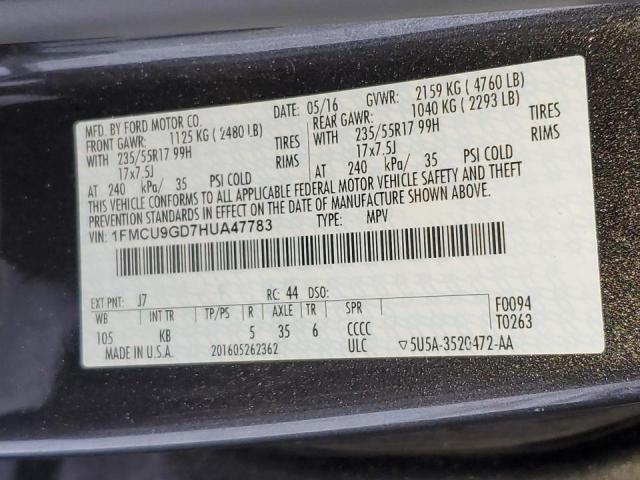 Photo 14 from auction – 2017 FORD ESCAPE SE with VIN 1FMCU9GD7HUA47783