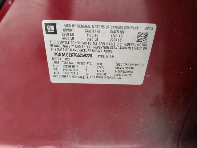 Photo 14 from auction – 2016 CHEVROLET EQUINOX LT with VIN 2GNALCEK7G6259228