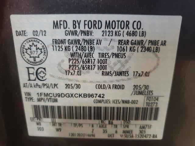 Photo 14 from auction – 2012 FORD ESCAPE XLT with VIN 1FMCU9DGXCKB96742