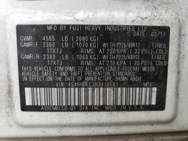 Photo 14 from auction – 2011 SUBARU OUTBACK 2. with VIN 4S4BRBKC3B3410581