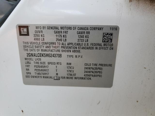 Photo 14 from auction – 2017 CHEVROLET EQUINOX LT with VIN 2GNALCEK5H6243708