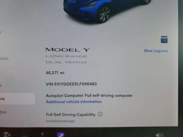 Photo 9 from auction – 2020 TESLA MODEL Y with VIN 5YJYGDEE5LF056483