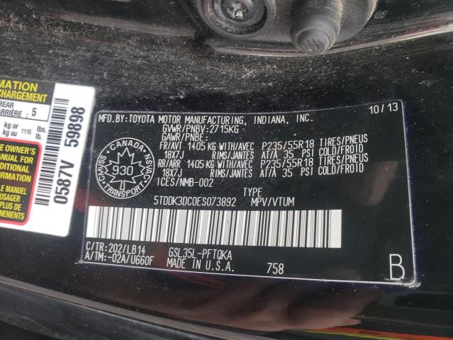 Photo 14 from auction – 2014 TOYOTA SIENNA XLE with VIN 5TDDK3DC0ES073892