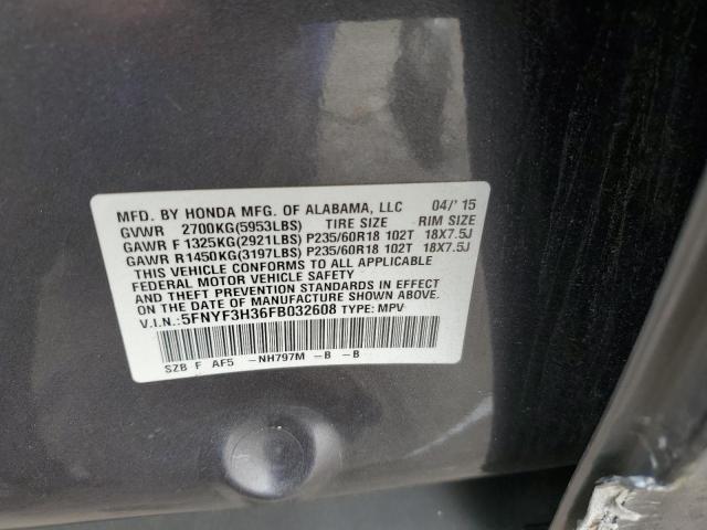 Photo 14 from auction – 2015 HONDA PILOT SE with VIN 5FNYF3H36FB032608