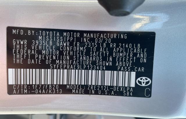 Photo 10 from auction – 2020 TOYOTA COROLLA LE with VIN 5YFEPRAE9LP123404