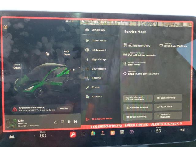 Photo 9 from auction – 2022 TESLA MODEL 3 with VIN 5YJ3E1EB8NF124170