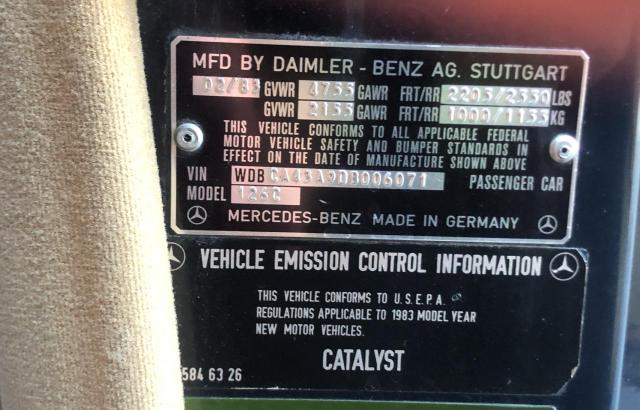 Photo 10 from auction – 1983 MERCEDES-BENZ 380 SEC with VIN WDBCA43A9DB006071