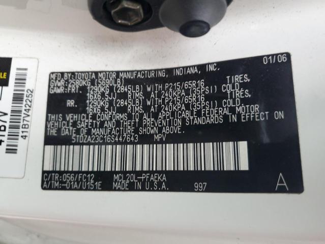 Photo 14 from auction – 2006 TOYOTA SIENNA CE with VIN 5TDZA23C16S447643