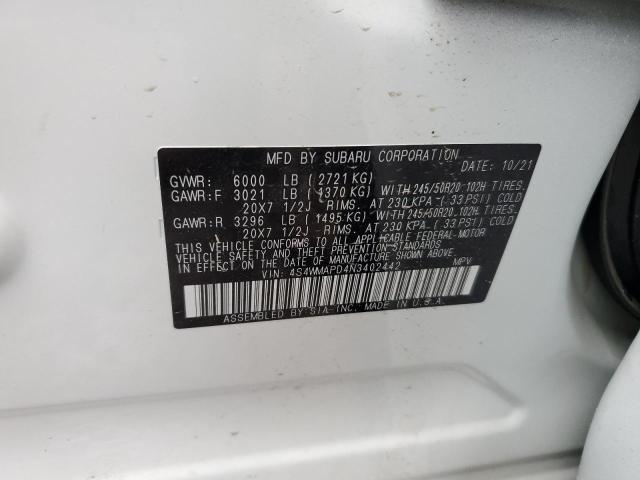 Photo 14 from auction – 2022 SUBARU ASCENT LIM with VIN 4S4WMAPD4N3402442