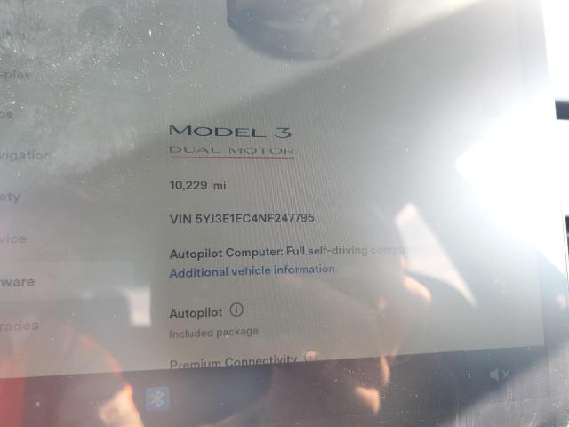 Photo 9 from auction – 2022 TESLA MODEL 3 with VIN 5YJ3E1EC4NF247795