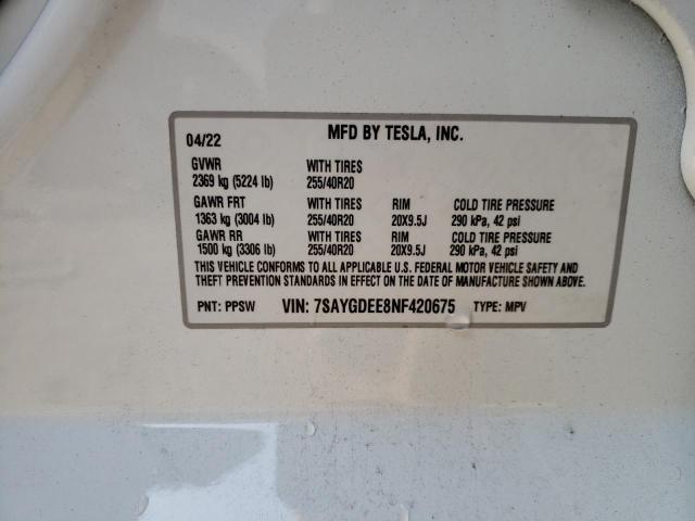 Photo 14 from auction – 2022 TESLA MODEL Y with VIN 7SAYGDEE8NF420675