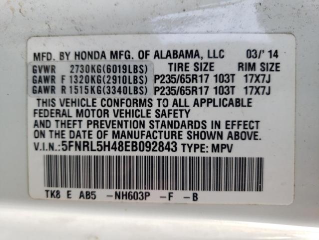 Photo 14 from auction – 2014 HONDA ODYSSEY EX with VIN 5FNRL5H48EB092843